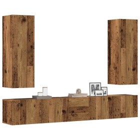 Conjunto de mueble de TV 5 piezas montado la pared madera