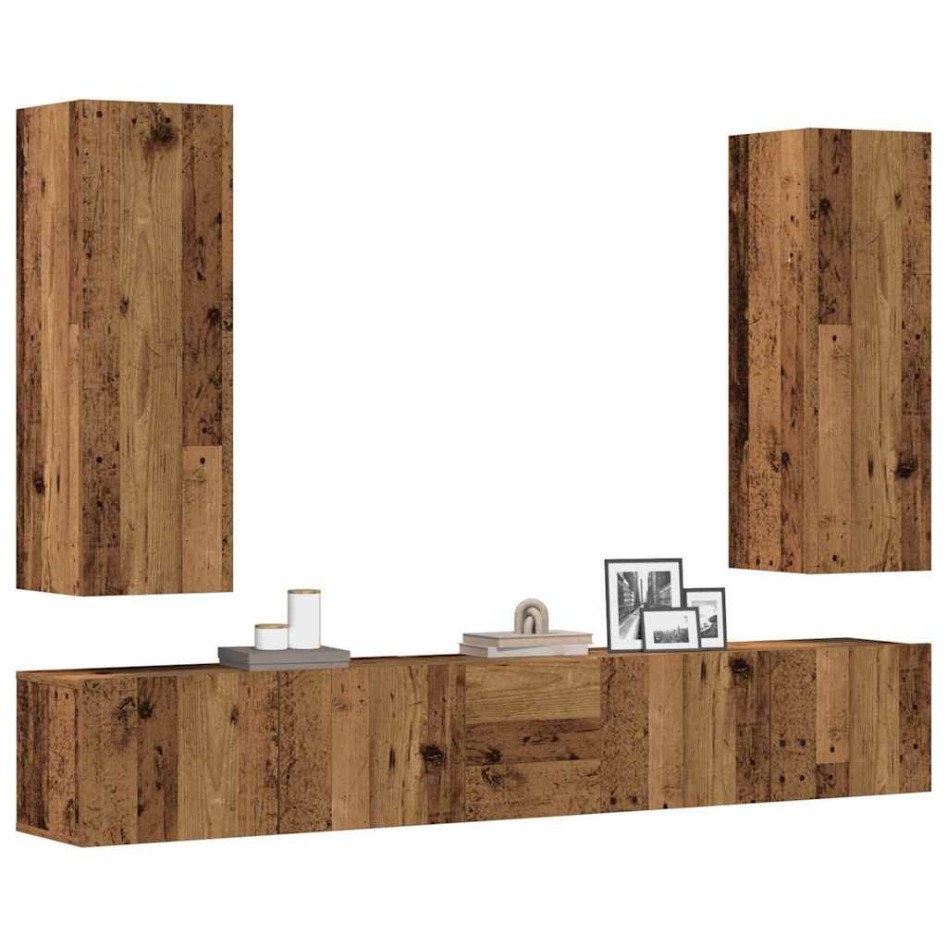 Conjunto de mueble de TV 5 piezas montado la pared madera