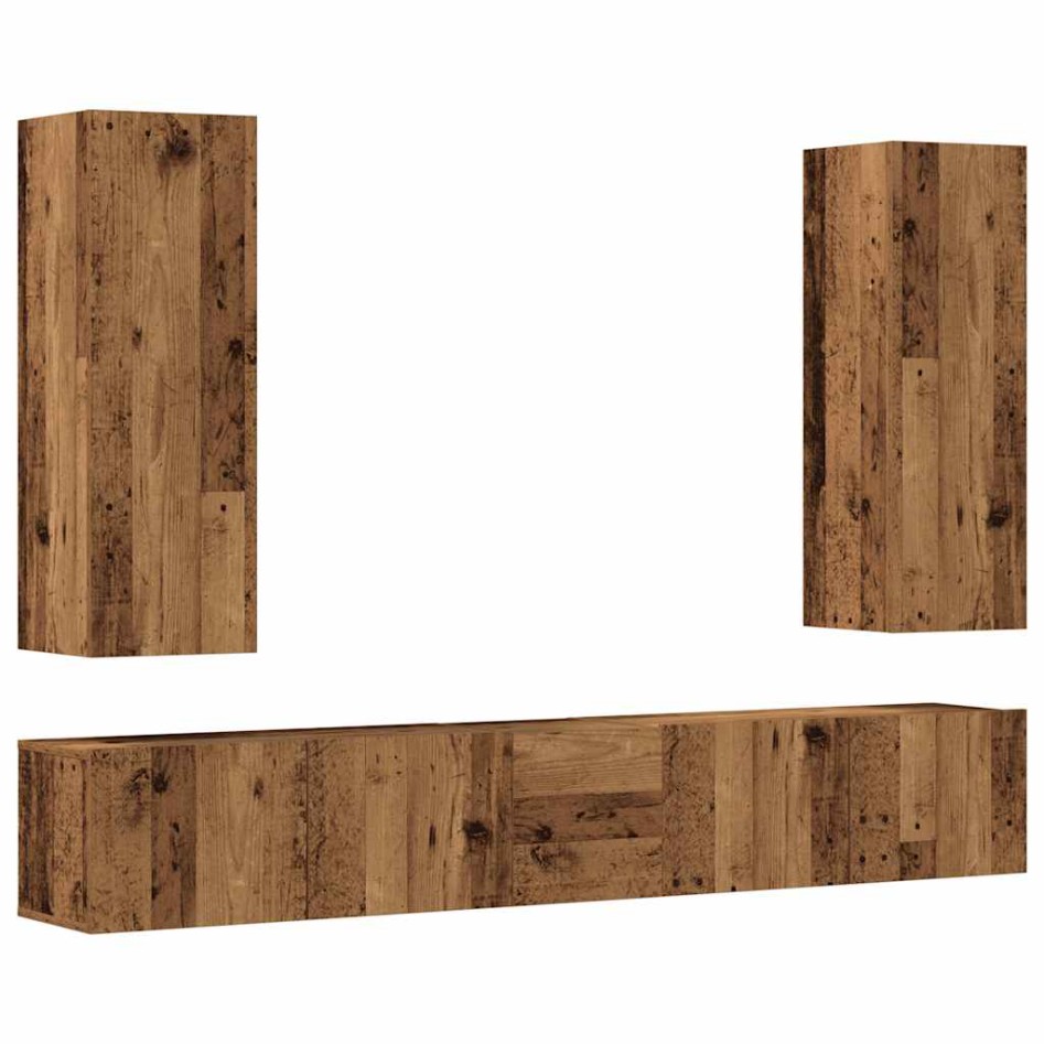 Conjunto de mueble de TV 5 piezas montado la pared madera