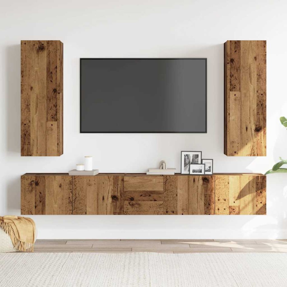Conjunto de mueble de TV 5 piezas montado la pared madera