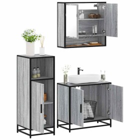 Set de muebles de baño 3 pzas madera contrachapada gris