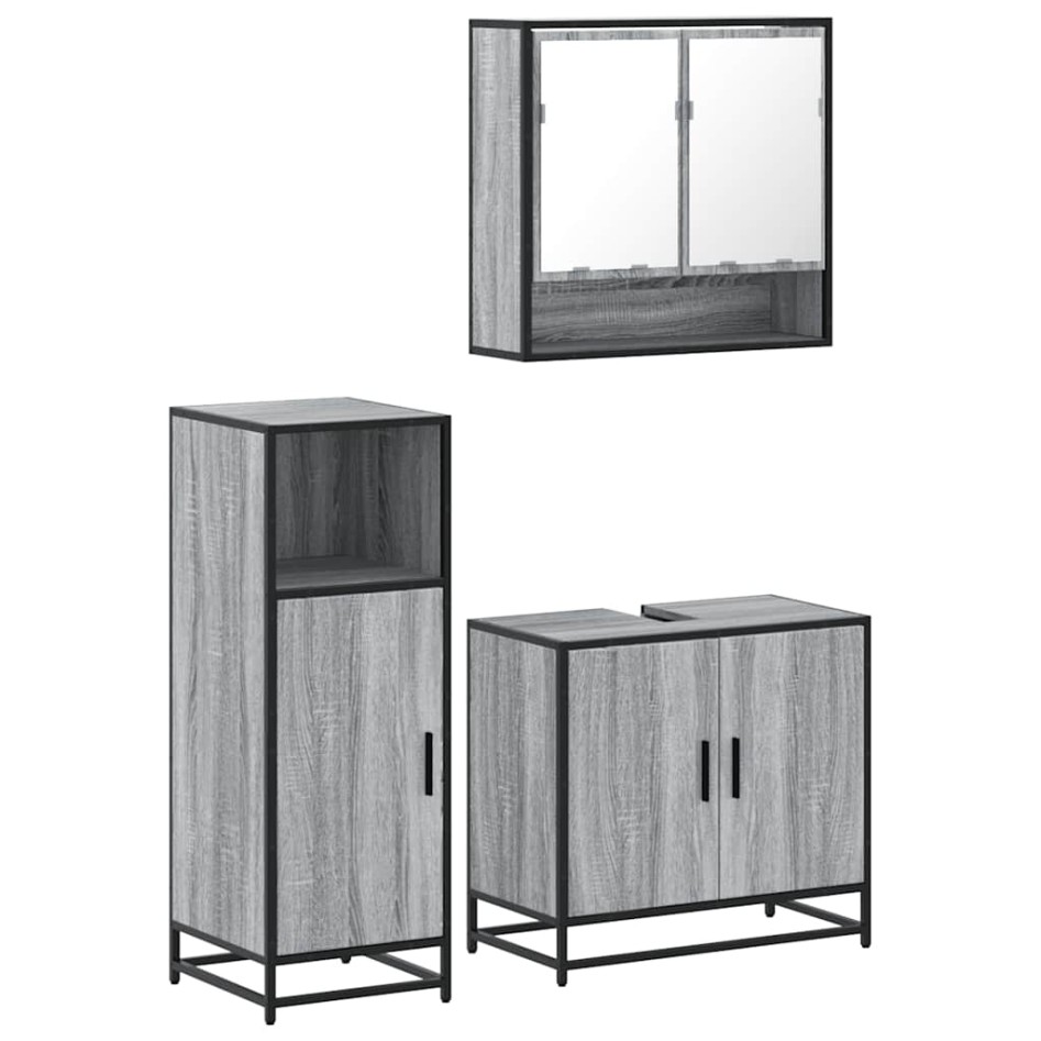 Set de muebles de baño 3 pzas madera contrachapada gris