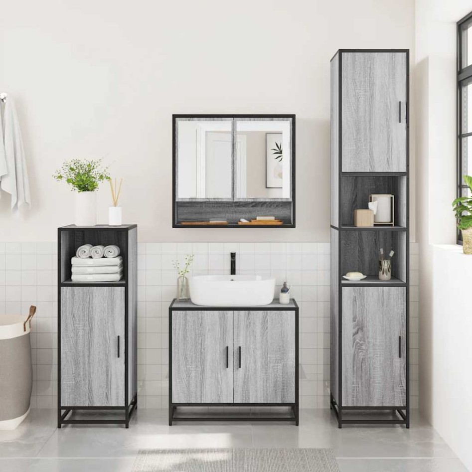 Set de muebles de baño 3 pzas madera contrachapada gris