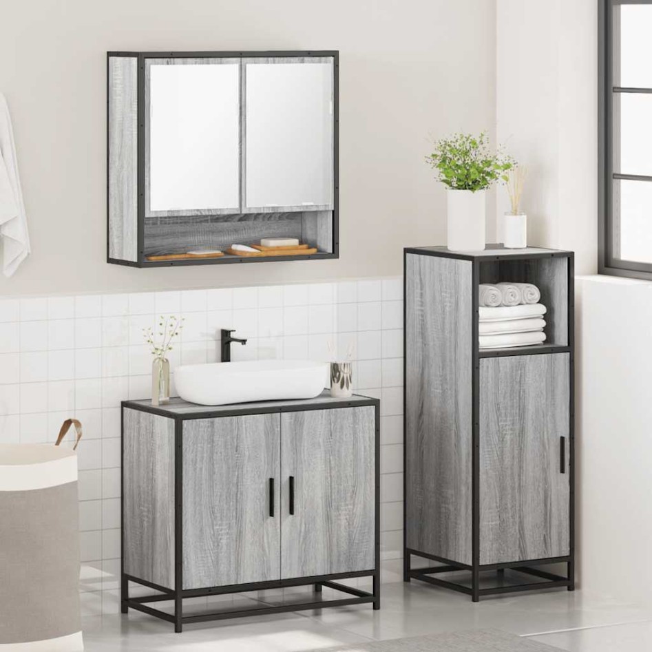 Set de muebles de baño 3 pzas madera contrachapada gris