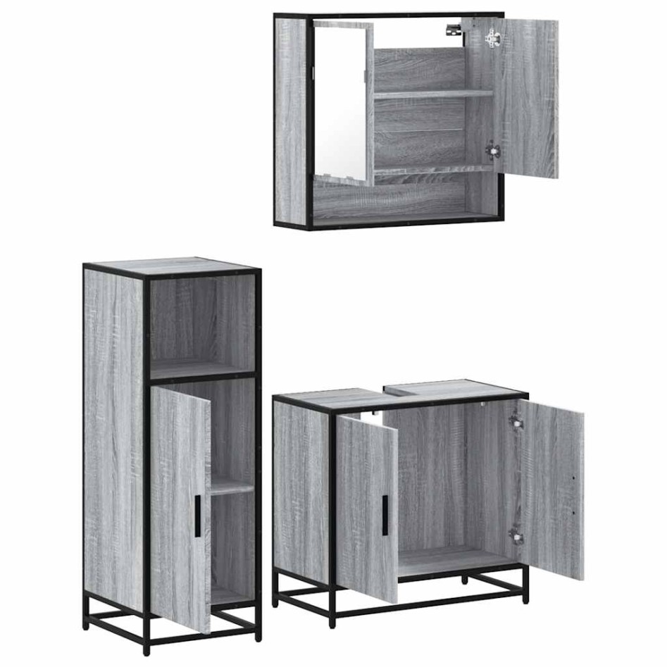 Set de muebles de baño 3 pzas madera contrachapada gris