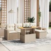 Juego de sofás jardín con cojines 6 pzas ratán sintético beige