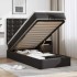 Cama otomana colchón cuero sintético negro 90x200