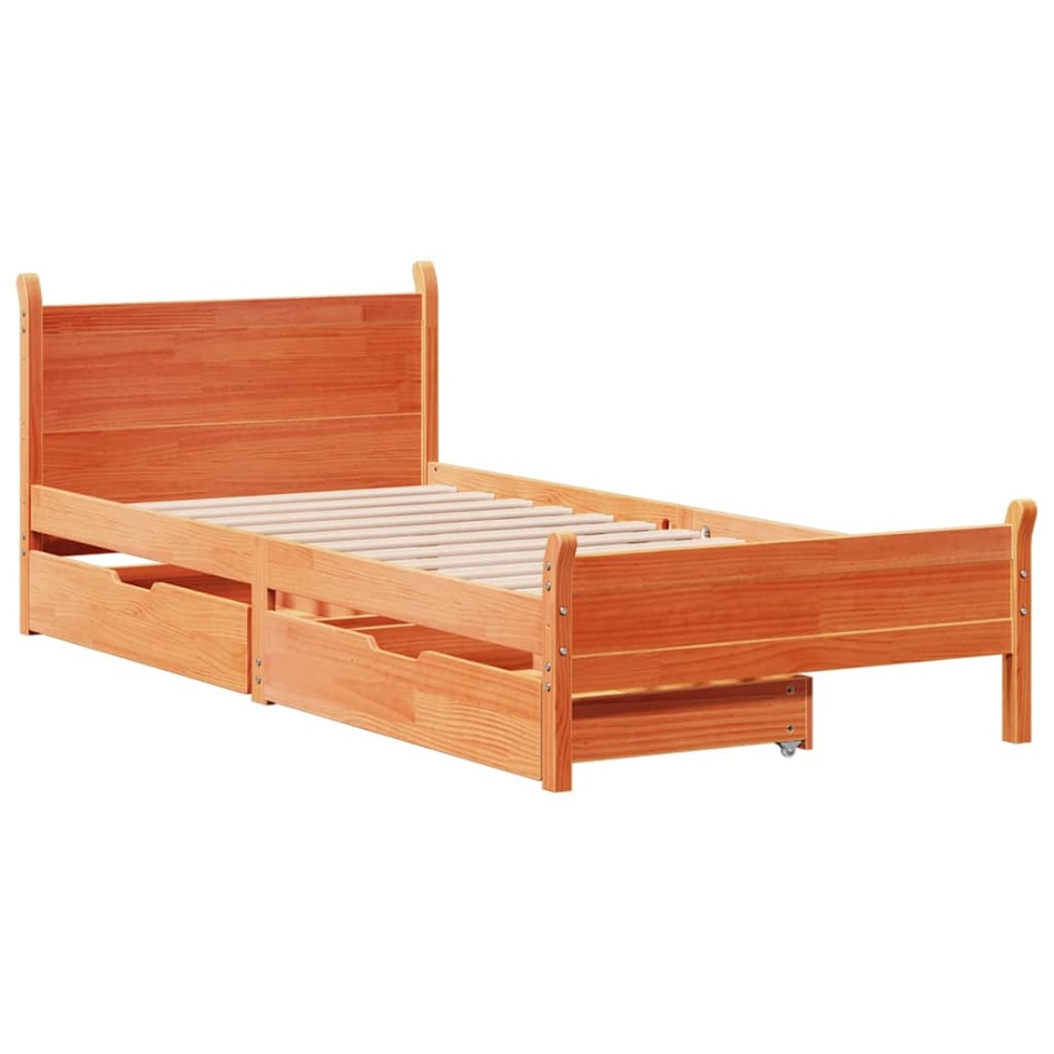 Cama sin colchón madera maciza de pino marrón cera 100x200