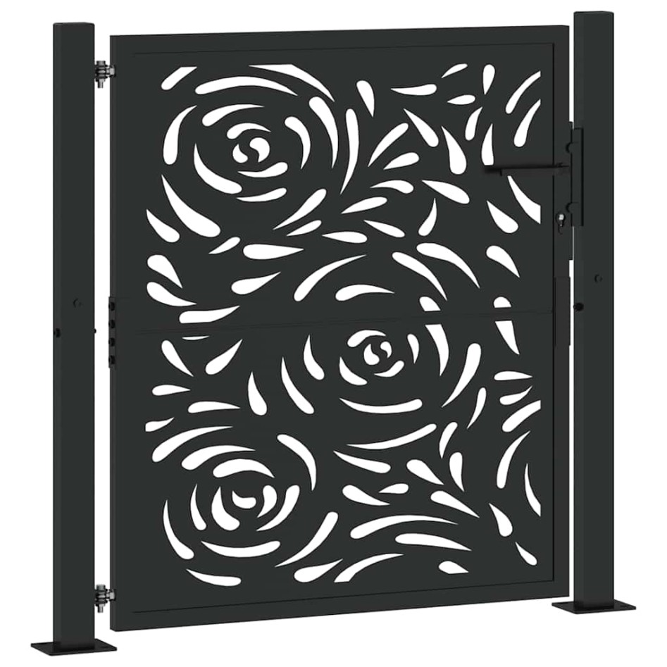 Puerta de jardín diseño llama acero negro 105x106