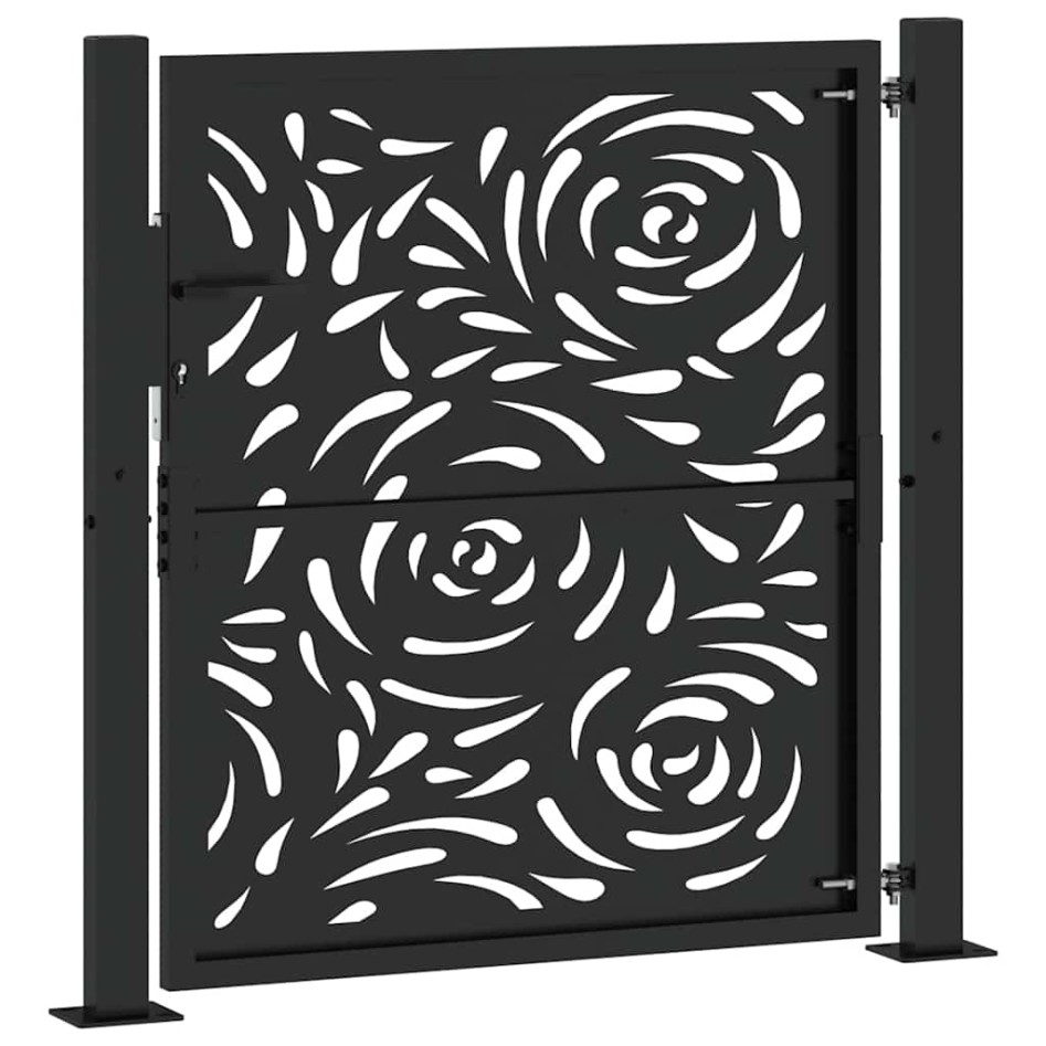 Puerta de jardín diseño llama acero negro 105x106