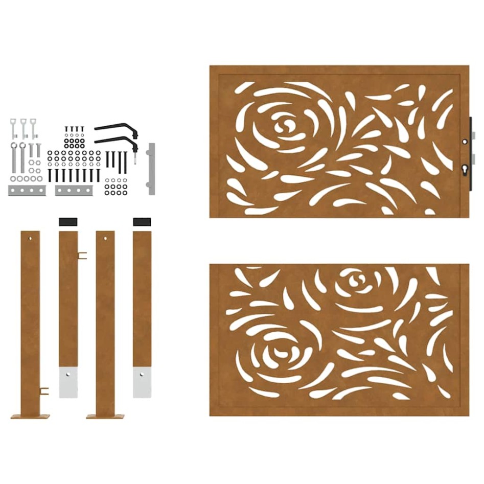 Puerta de jardín diseño llama acero desgastado 105x105