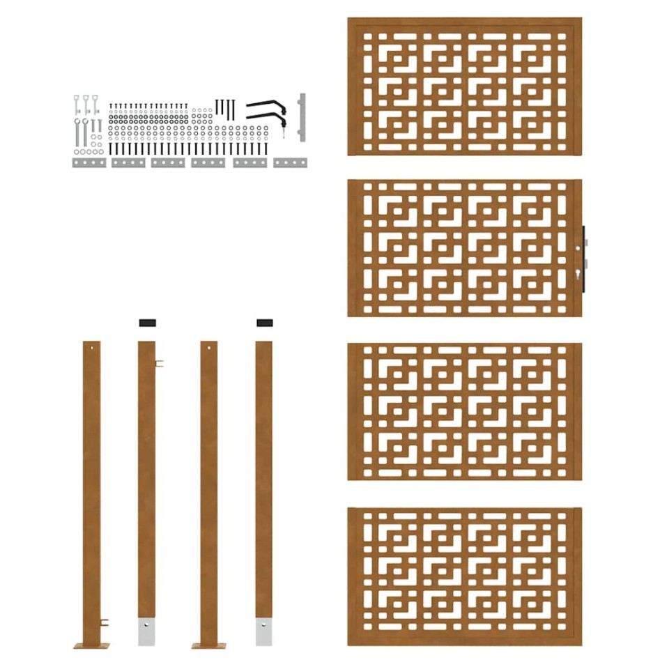 Puerta de jardín diseño en cruz de acero desgastado 105x205