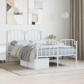 Estructura cama metal con cabecero y estribo blanco 120x190