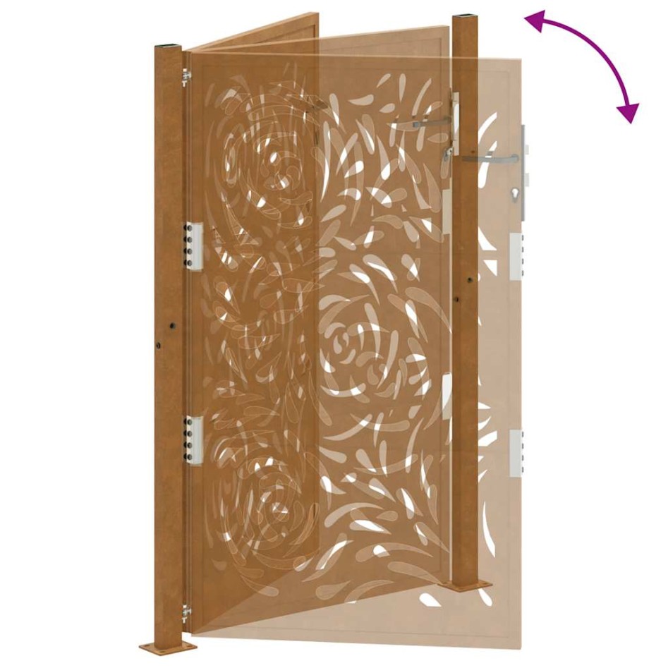 Puerta de jardín diseño llama acero desgastado 105x155