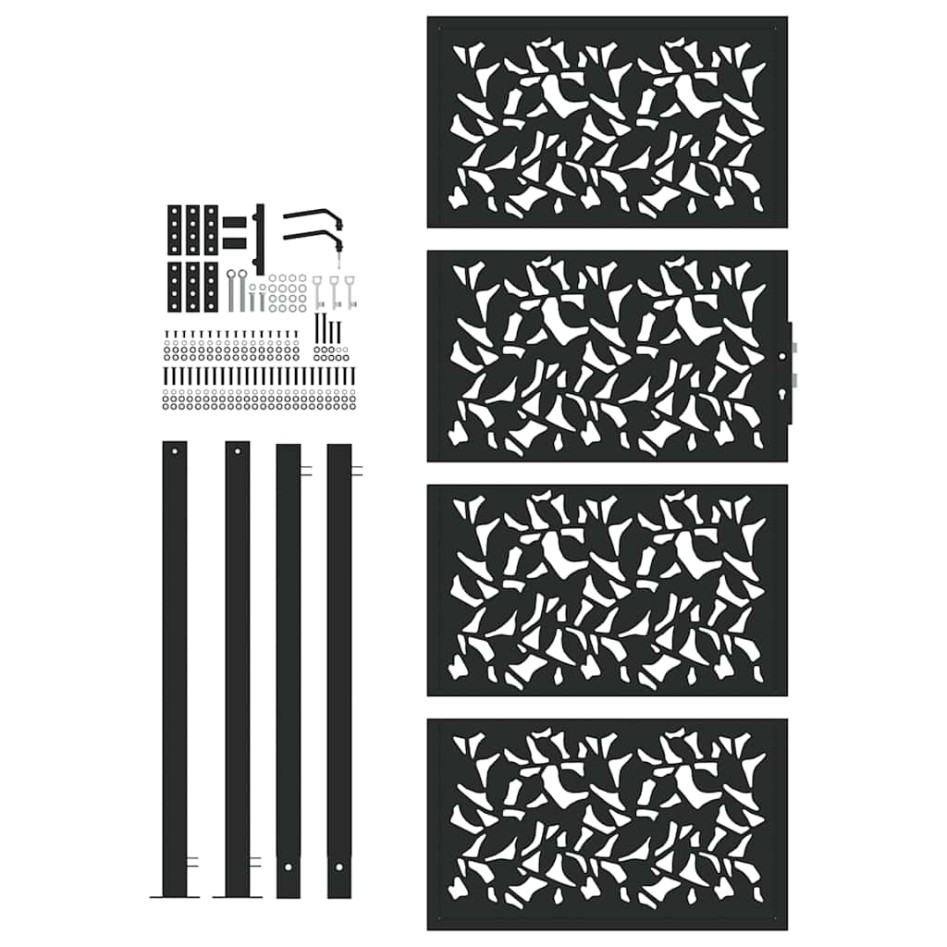 Puerta de jardín de diseño de hojas de acero negra 105x205