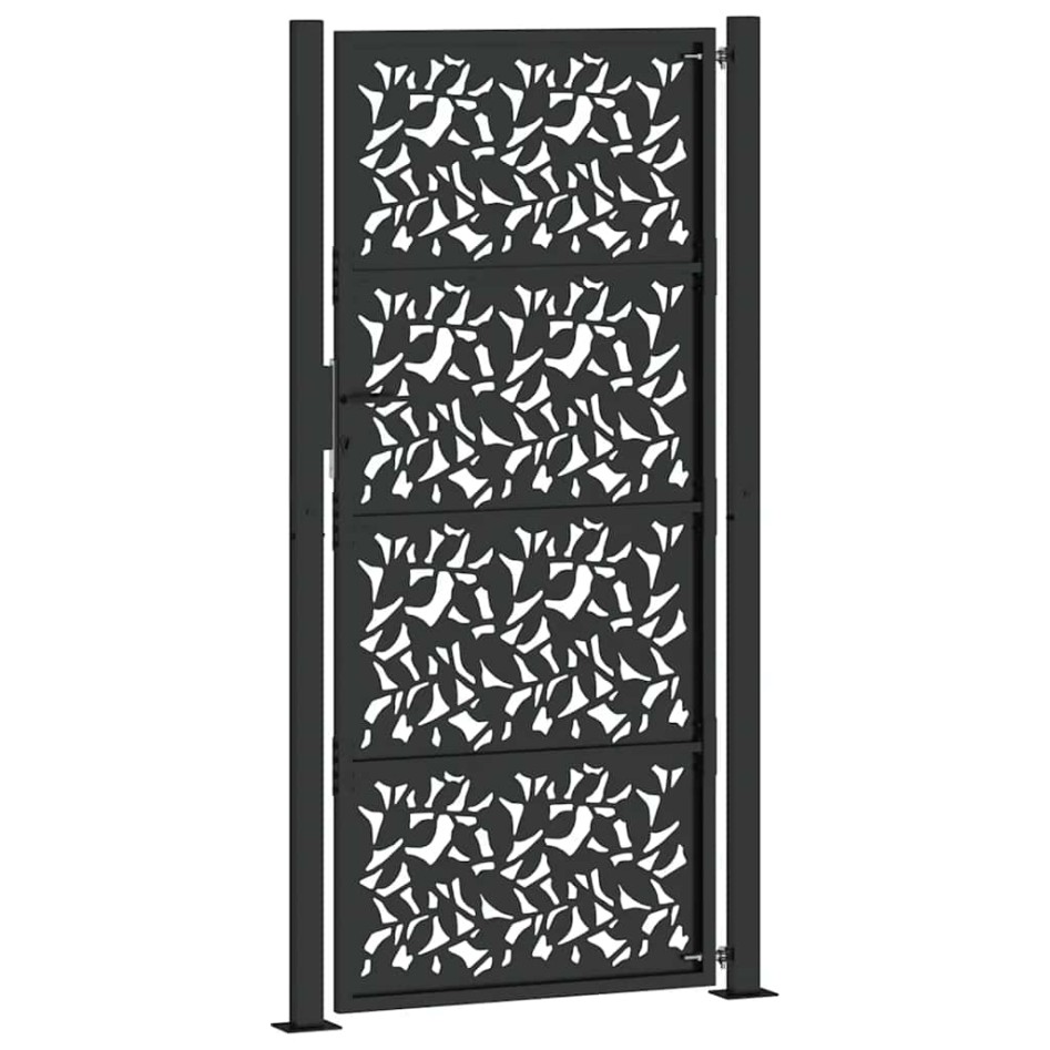 Puerta de jardín de diseño de hojas de acero negra 105x205
