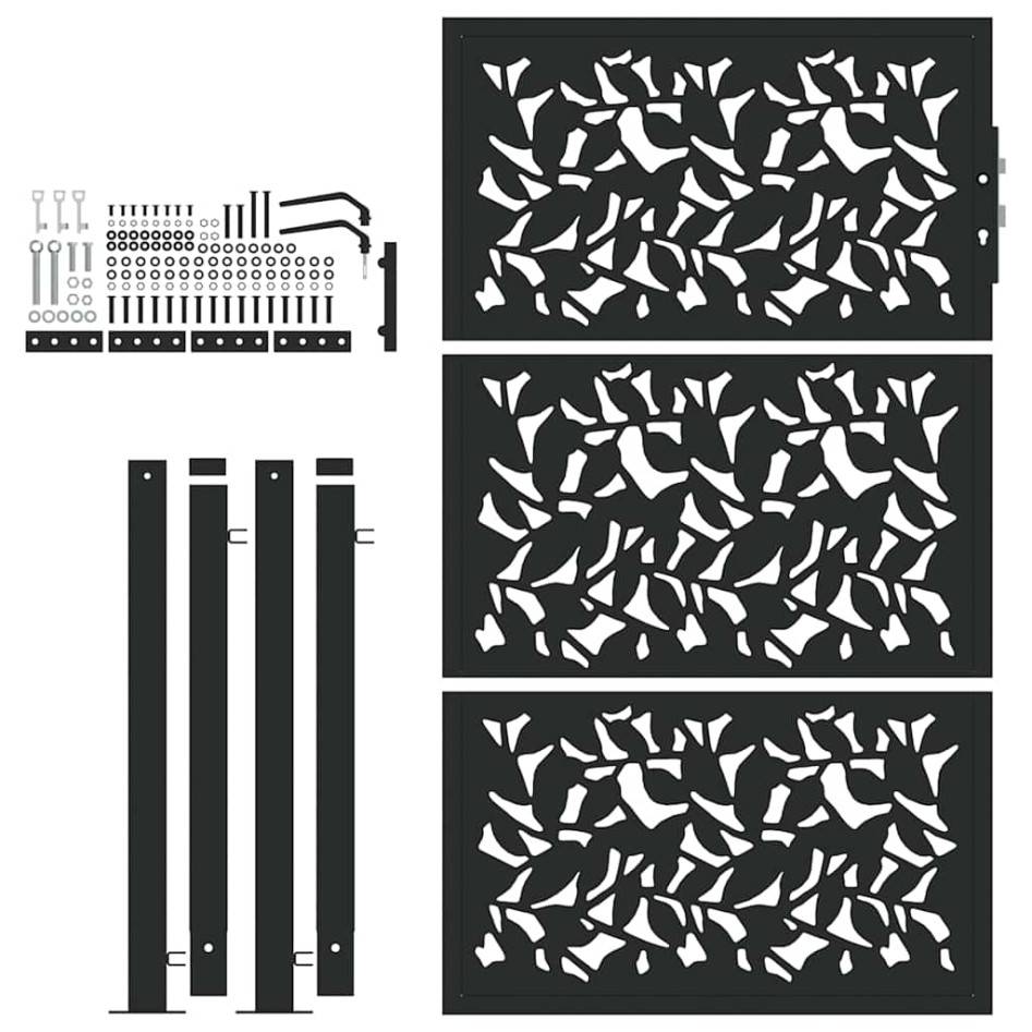 Puerta de jardín de diseño de hojas de acero negra 105x155