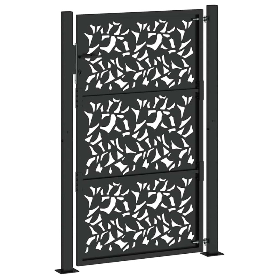 Puerta de jardín de diseño de hojas de acero negra 105x155