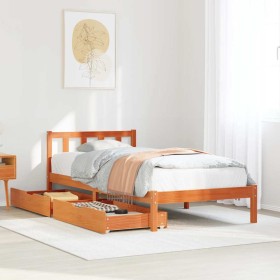 Cama sin colchón madera maciza de pino marrón cera 100x200