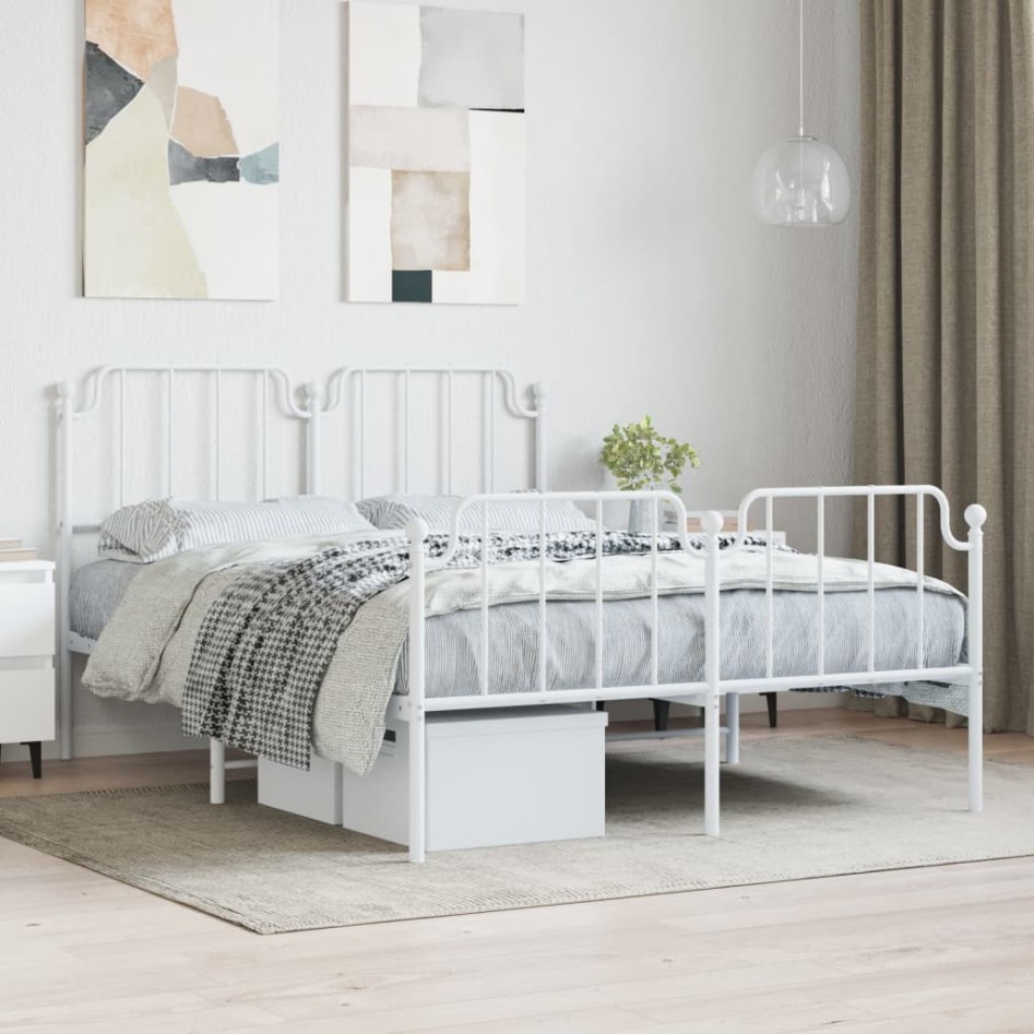 Estructura cama metal con cabecero y estribo blanco 135x190
