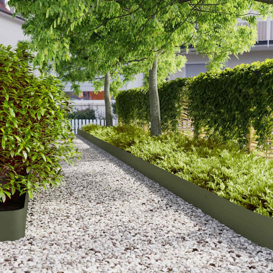 Bordes césped 30 uds acero laminado frío verde oliva 20x103