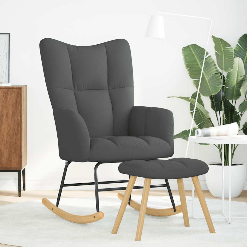 Sillón mecedora con taburete tela gris