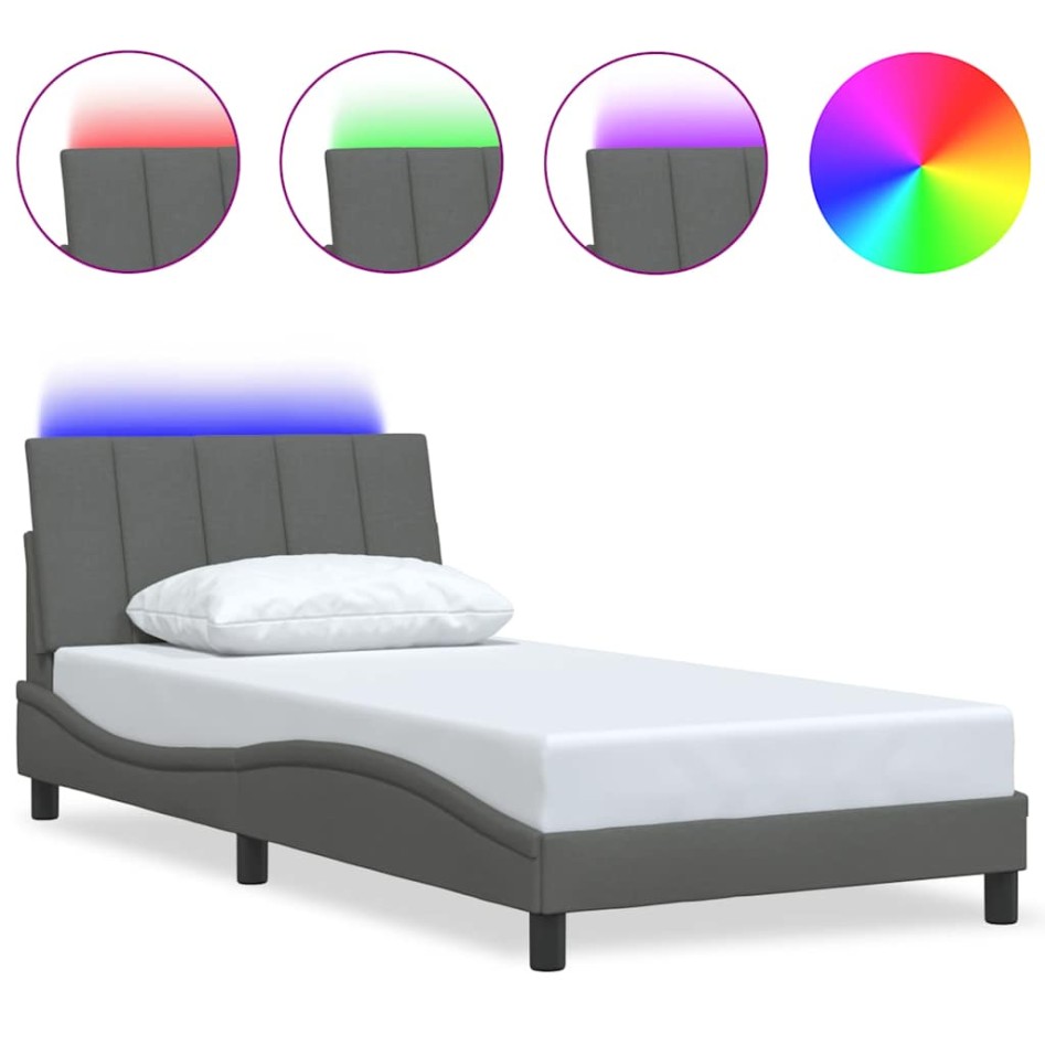 Estructura de cama sin colchón tela gris oscuro 90x200