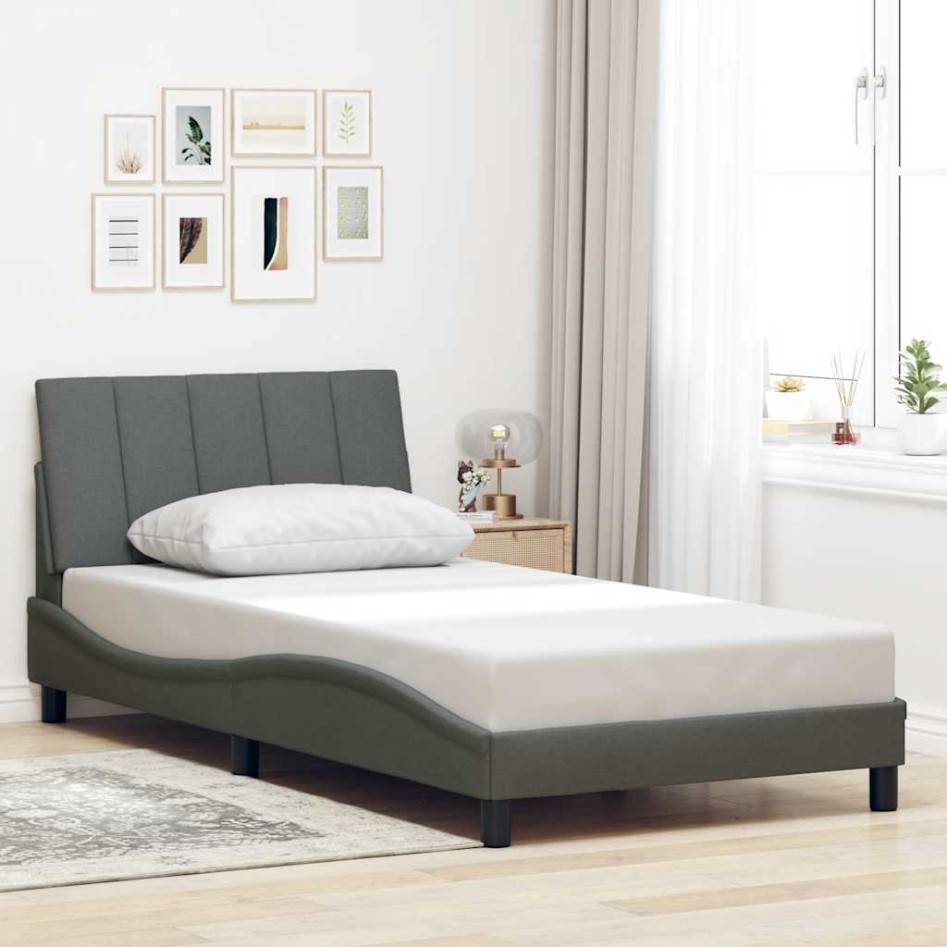 Estructura de cama sin colchón tela gris oscuro 90x200