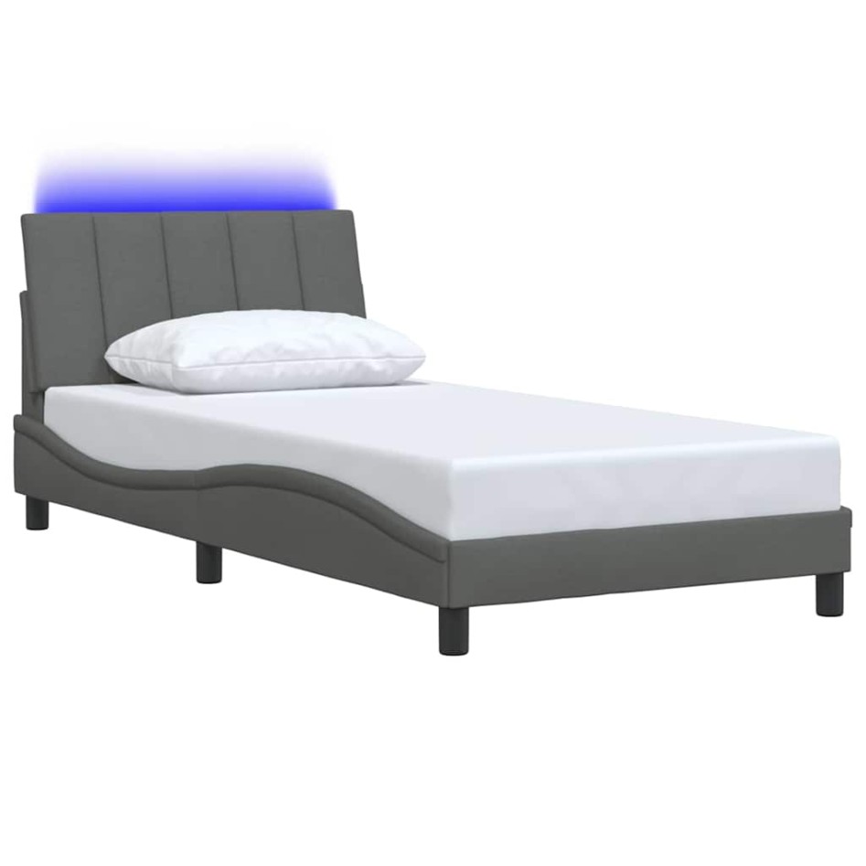 Estructura de cama sin colchón tela gris oscuro 90x200