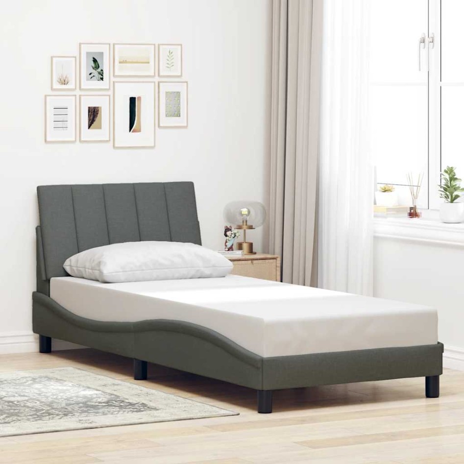 Estructura de cama sin colchón tela gris oscuro 80x200