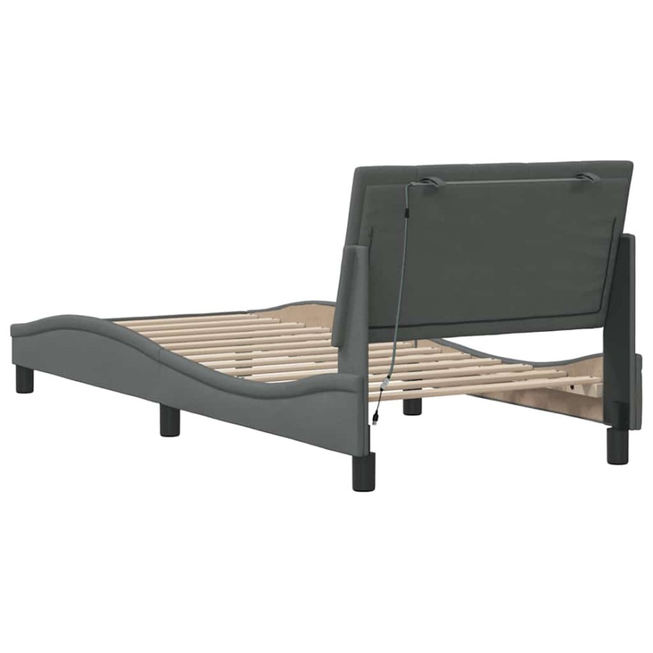 Estructura de cama sin colchón tela gris oscuro 80x200