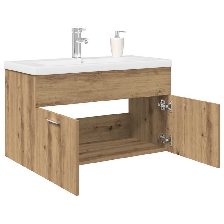 Mueble para lavabo con lavabo integrado y grifo roble
