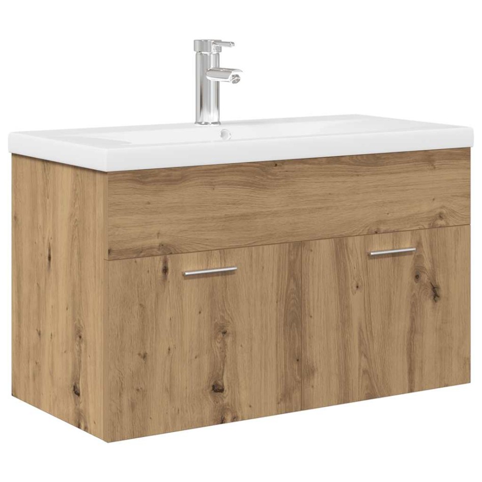Mueble para lavabo con lavabo integrado y grifo roble