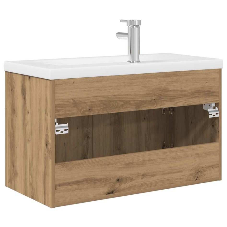 Mueble para lavabo con lavabo integrado y grifo roble