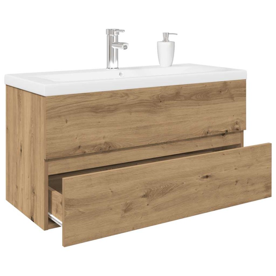 Mueble para lavabo con lavabo integrado y grifo roble