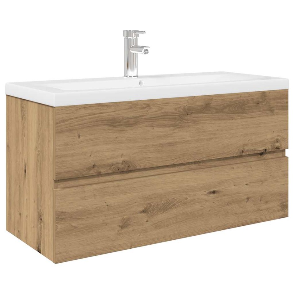 Mueble para lavabo con lavabo integrado y grifo roble