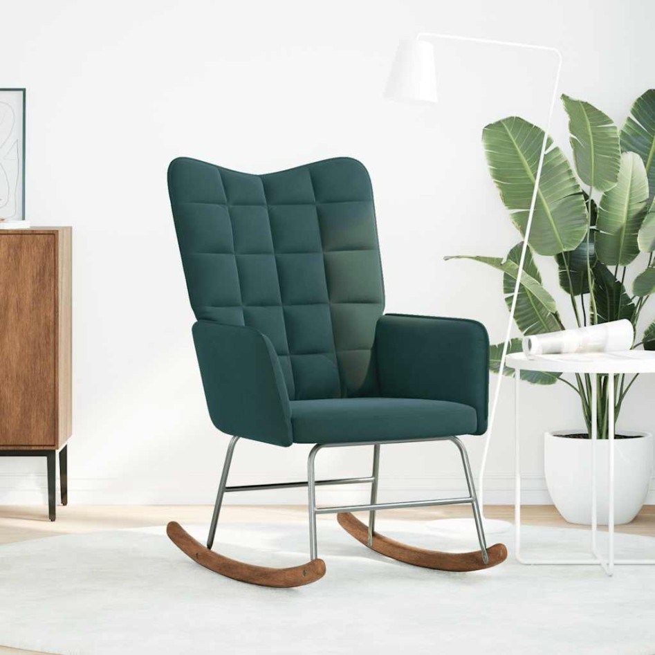 Silla mecedora de terciopelo verde