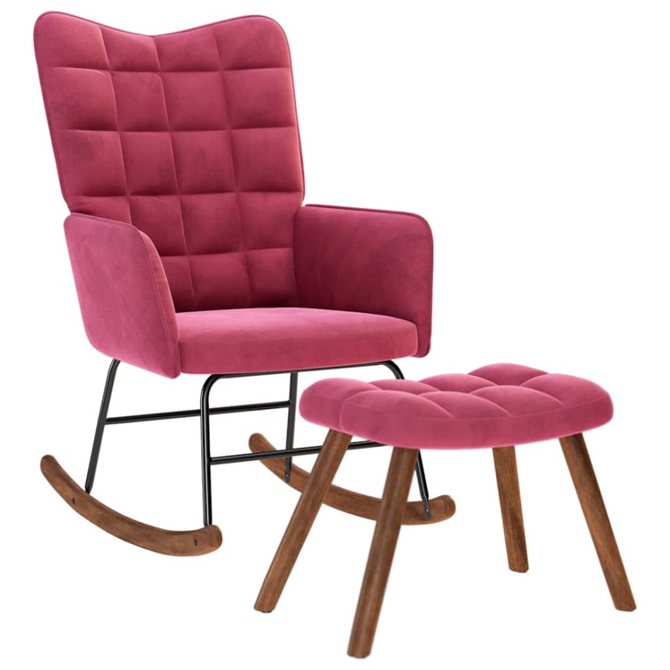 Mecedora con taburete de terciopelo rojo