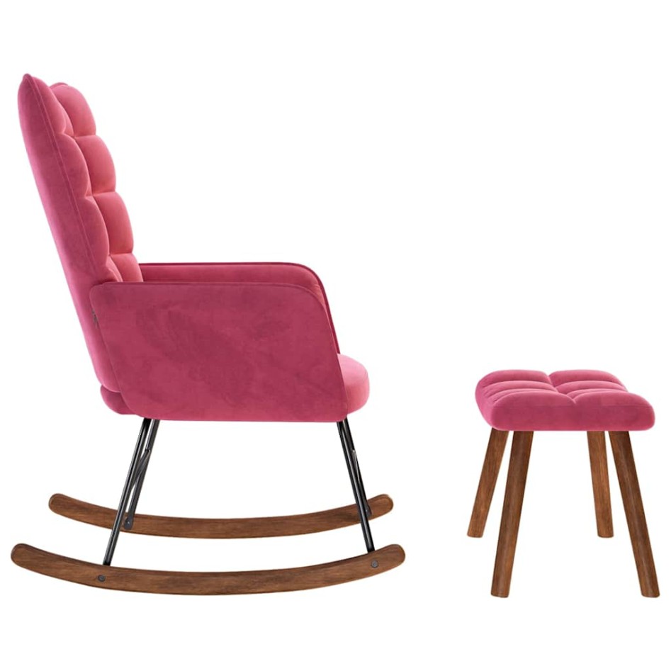 Mecedora con taburete de terciopelo rojo