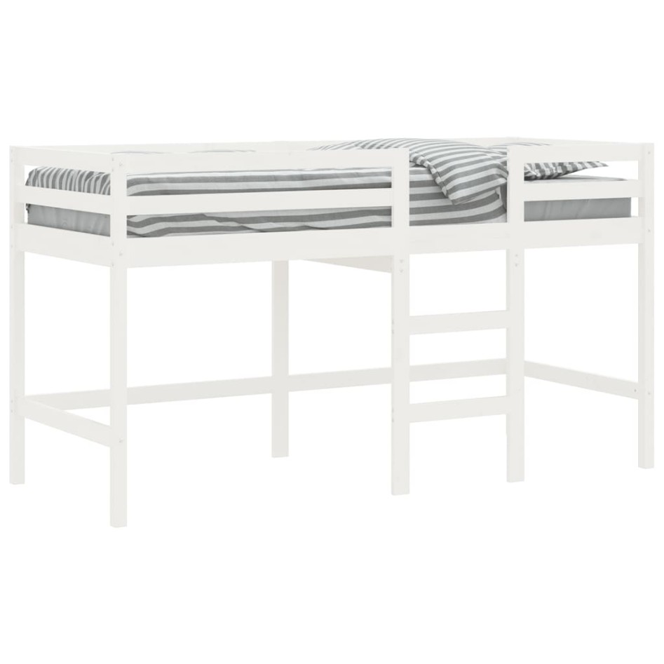 Cama alta de niños con escalera madera maciza blanca 90x200