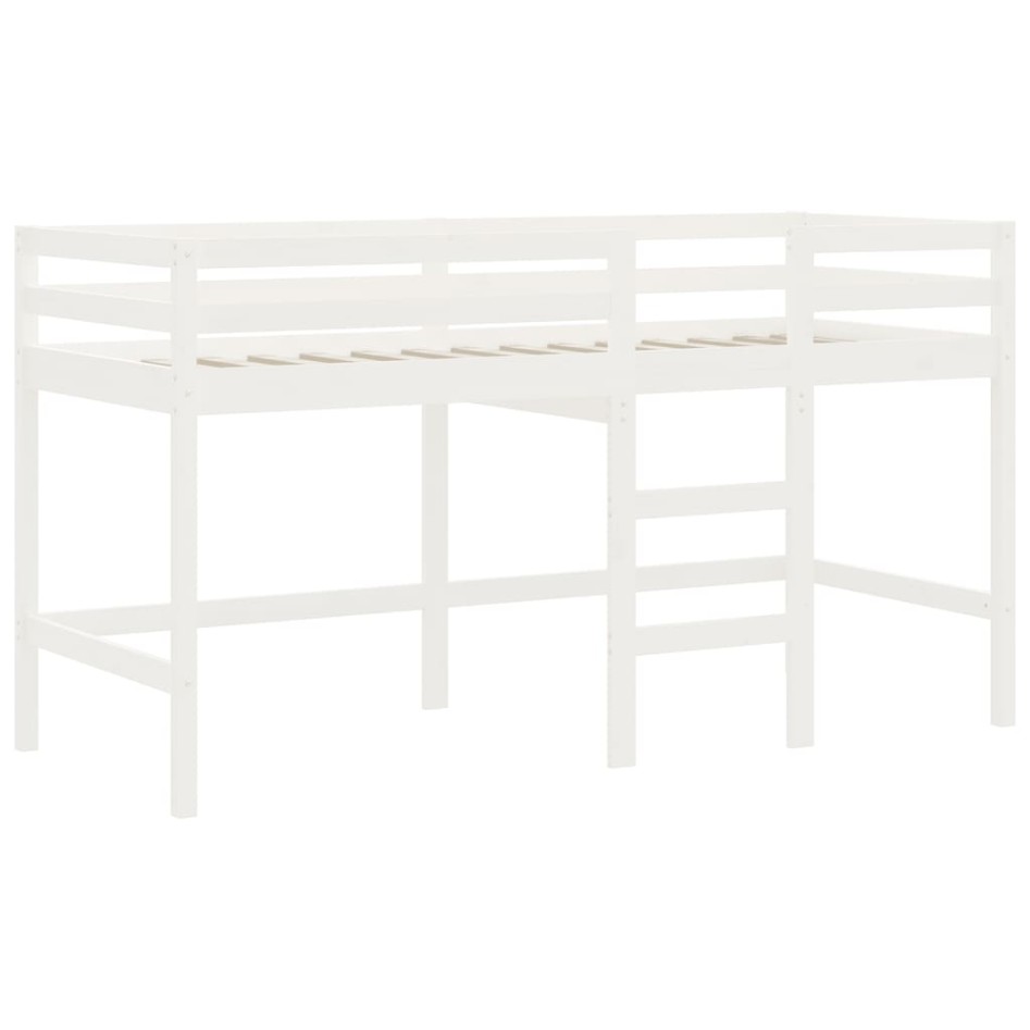 Cama alta de niños con escalera madera maciza blanca 90x200