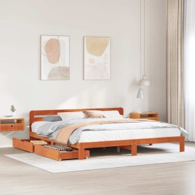 Cama sin colchón madera maciza de pino marrón cera 180x200