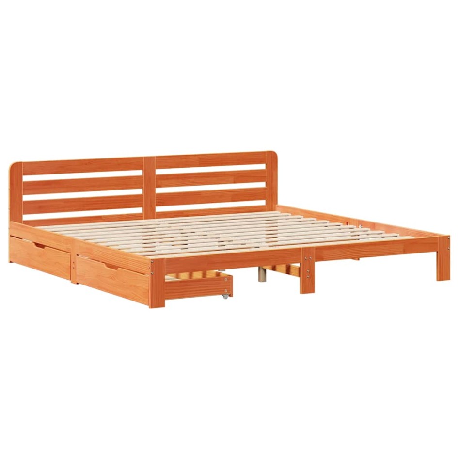 Cama sin colchón madera maciza de pino marrón cera 180x200