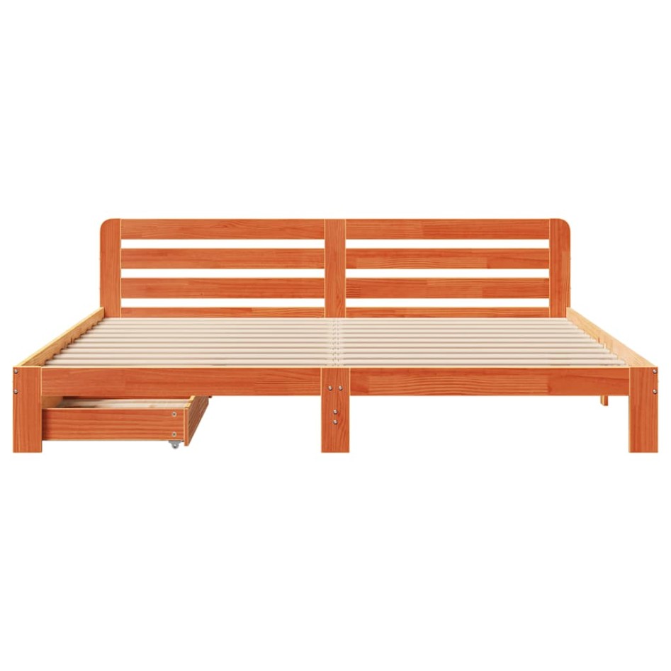 Cama sin colchón madera maciza de pino marrón cera 180x200