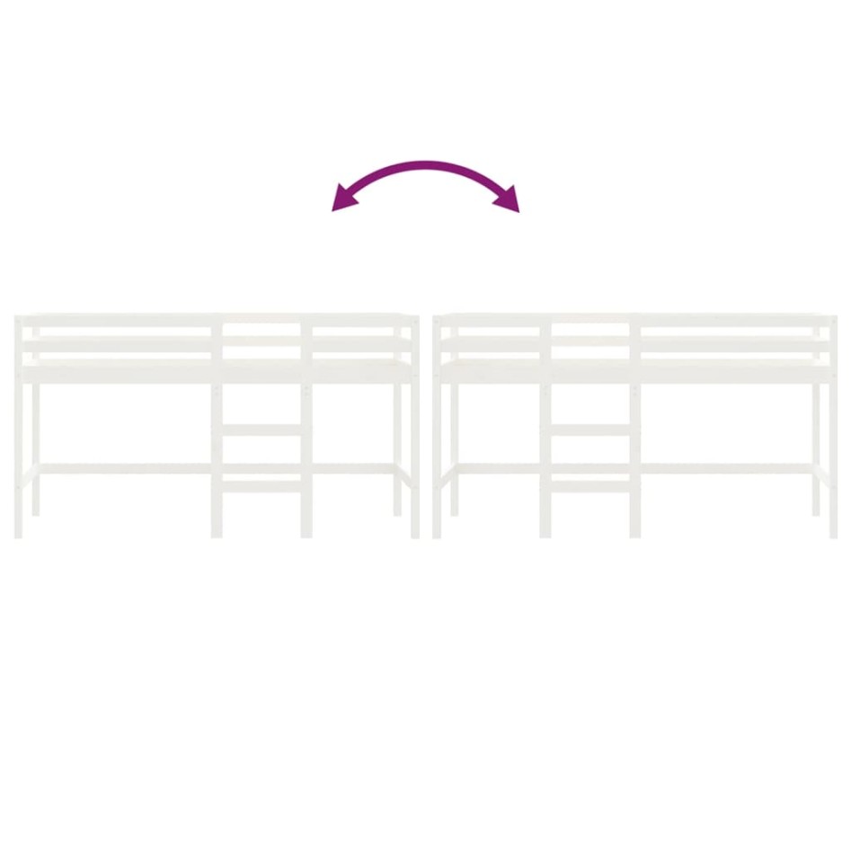 Cama alta de niños con escalera madera maciza blanca 90x200