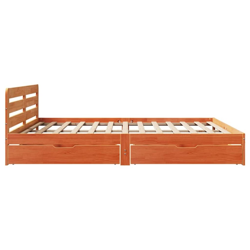 Cama sin colchón madera maciza de pino marrón cera 180x200