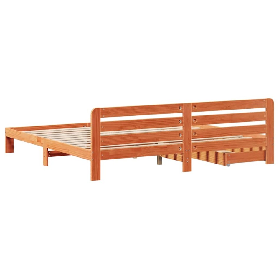 Cama sin colchón madera maciza de pino marrón cera 180x200