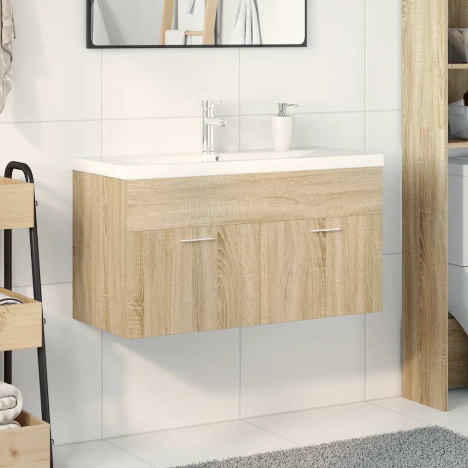 Mueble de baño con lavabo integrado roble