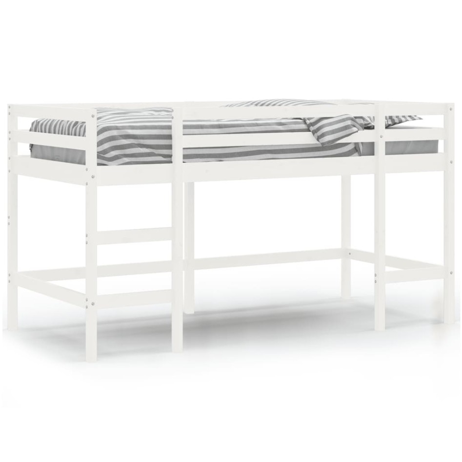 Cama alta de niños con escalera madera maciza blanca 90x200