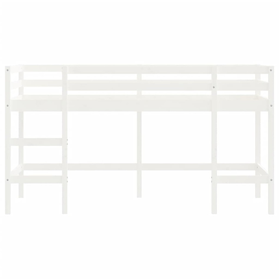 Cama alta de niños con escalera madera maciza blanca 90x200